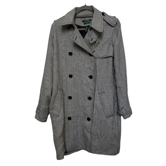 Lauren Ralph Lauren Women's 100% Linen Houndstooth Coat Black White Size Medium - Picture 1 of 6